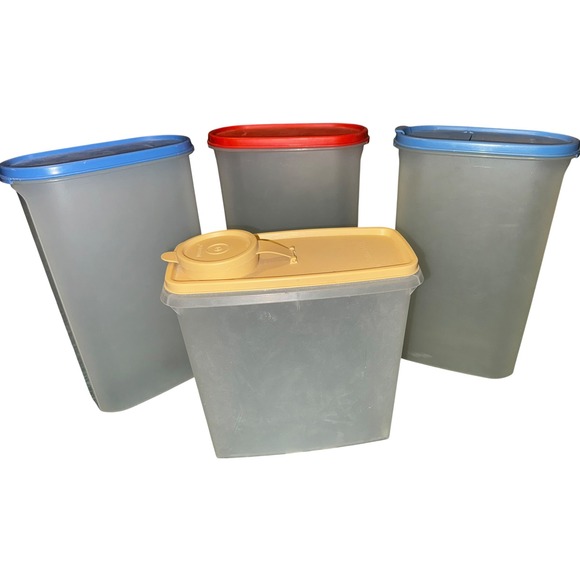Tupperware Other - Vintage Tupperware MCM Modular Mates 4 Piece Set Clear Red Blue Yellow Lids